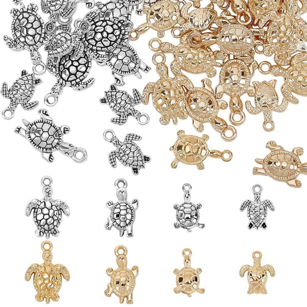 1017 128pcs Turtle Charms 8 Styles Tibetan Sea Turtle Pendants Spacer Beads